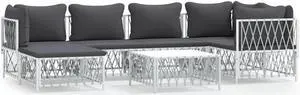 vidaXL Patio Furniture Set 7 Piece Sectional Sofa with Cushions White Steel