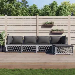 vidaXL Patio Furniture Set 5 Piece Sectional Sofa with Cushions White Steel