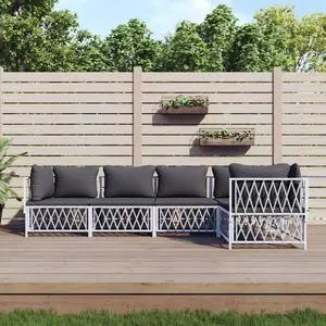 vidaXL Patio Furniture Set 5 Piece Sectional Sofa with Cushions White Steel