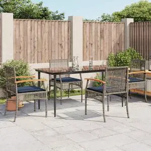 vidaXL Patio Dining Set with Cushions Outdoor Furniture 5 Piece Gray Poly Rattan