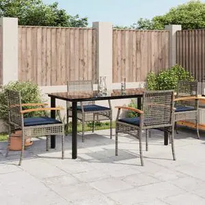 vidaXL Patio Dining Set with Cushions Outdoor Furniture 5 Piece Gray Poly Rattan