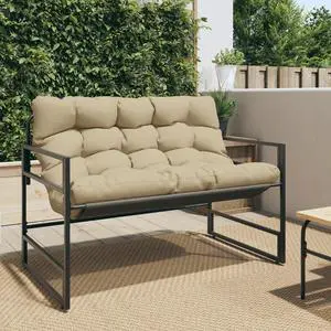 vidaXL Patio Bench with Cushion Seating Outdoor Garden Furniture Taupe Steel