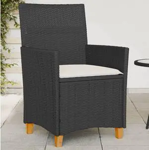 vidaXL Patio Chairs with Cushions Outdoor 2 Pcs Black Poly Rattan&Solid Wood