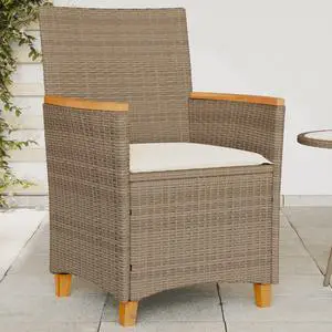 vidaXL Patio Chairs with Cushions Outdoor 2 Pcs Beige Poly Rattan&Solid Wood