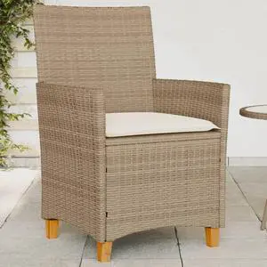 vidaXL Patio Chairs with Cushions Outdoor 2 Pcs Beige Poly Rattan&Solid Wood