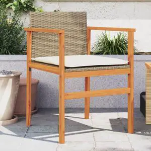 vidaXL Patio Chairs with Cushions Outdoor 2 Pcs Beige Poly Rattan&Solid Wood