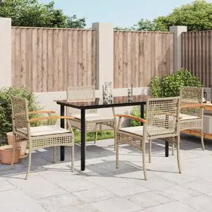 vidaXL Patio Dining Set with Cushions Furniture 5 Piece Beige Poly Rattan
