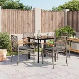 vidaXL Patio Dining Set with Cushions Outdoor Furniture 5 Piece Gray Poly Rattan