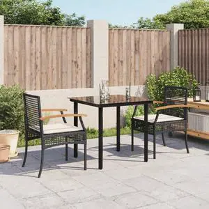 vidaXL Patio Dining Set with Cushions Furniture 3 Piece Black Poly Rattan