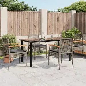 vidaXL Patio Dining Set with Cushions Outdoor Furniture 5 Piece Gray Poly Rattan