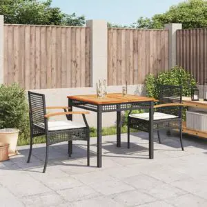 vidaXL Patio Dining Set with Cushions Furniture 3 Piece Black Poly Rattan