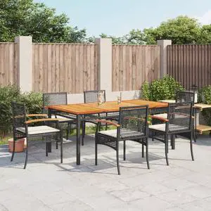 vidaXL Patio Dining Set with Cushions Furniture 7 Piece Black Poly Rattan