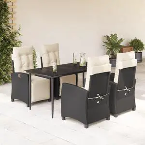 vidaXL Patio Dining Set with Cushions Garden Furniture 5 Piece Black Poly Rattan