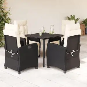 vidaXL Patio Dining Set with Cushions Garden Furniture 5 Piece Black Poly Rattan