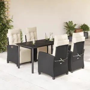 vidaXL Patio Dining Set with Cushions Garden Furniture 5 Piece Black Poly Rattan