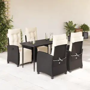 vidaXL Patio Dining Set with Cushions Garden Furniture 5 Piece Black Poly Rattan