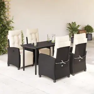 vidaXL Patio Dining Set with Cushions Garden Furniture 5 Piece Black Poly Rattan