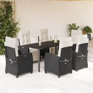 vidaXL Patio Dining Set with Cushions Garden Furniture 7 Piece Black Poly Rattan