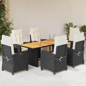 vidaXL Patio Dining Set with Cushions Garden Furniture 7 Piece Black Poly Rattan