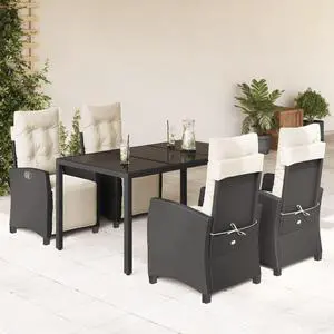 vidaXL Patio Dining Set with Cushions Garden Furniture 5 Piece Black Poly Rattan