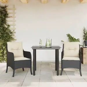 vidaXL Patio Dining Set with Cushions Garden Furniture 3 Piece Black Poly Rattan