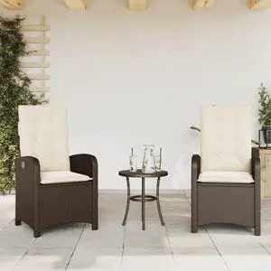 vidaXL Reclining Patio Chairs with Cushions Furniture 2 Pcs Brown Poly Rattan