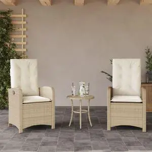 vidaXL Reclining Patio Chairs with Cushions Furniture 2 Pcs Beige Poly Rattan