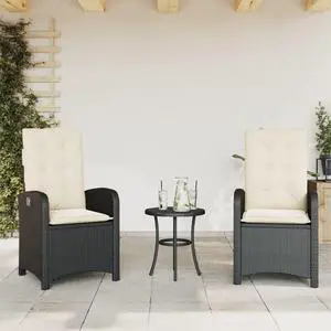 vidaXL Reclining Patio Chairs with Cushions Furniture 2 Pcs Black Poly Rattan