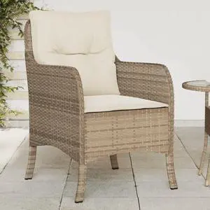 vidaXL Patio Chairs with Cushions Outdoor Furniture 2 Pcs Beige Poly Rattan