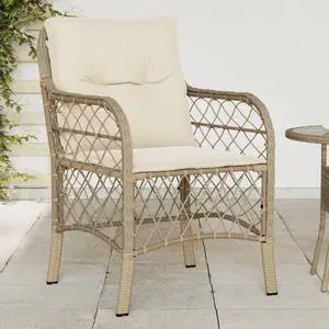 vidaXL Patio Chairs with Cushions Outdoor Furniture 2 Pcs Beige Poly Rattan
