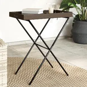 vidaXL Folding Tray Table TV Dinner Outdoor Garden Furniture Brown Poly Rattan