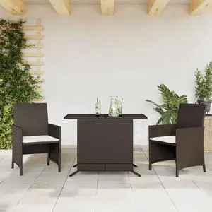vidaXL Bistro Set with Cushions Patio Furniture 3 Piece Brown Poly Rattan
