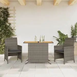 vidaXL Bistro Set with Cushions Outdoor Furniture 3 Piece Gray Poly Rattan
