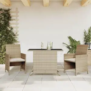vidaXL Bistro Set with Cushions Patio Furniture 3 Piece Beige Poly Rattan