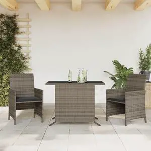 vidaXL Bistro Set with Cushions Outdoor Furniture 3 Piece Gray Poly Rattan
