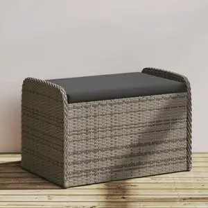 vidaXL Storage Bench with Cushion Outdoor Garden Furniture Gray Poly Rattan