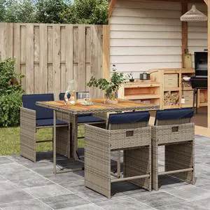 vidaXL Patio Dining Set with Cushions Outdoor Furniture 5 Piece Gray Poly Rattan