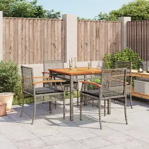 vidaXL Patio Dining Set with Cushions Outdoor Furniture 5 Piece Gray Poly Rattan