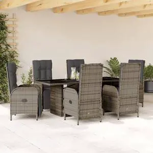 vidaXL Patio Dining Set with Cushions Garden Furniture 7 Piece Gray Poly Rattan