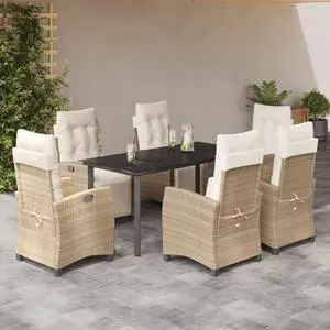 vidaXL Patio Dining Set with Cushions Garden Furniture 7 Piece Beige Poly Rattan