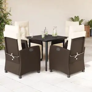 vidaXL Patio Dining Set with Cushions Garden Furniture 5 Piece Brown Poly Rattan