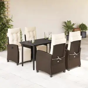 vidaXL Patio Dining Set with Cushions Garden Furniture 5 Piece Brown Poly Rattan