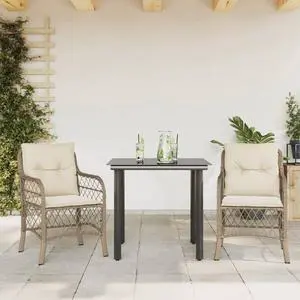 vidaXL Bistro Set with Cushions Outdoor Furniture 3 Piece Beige Poly Rattan