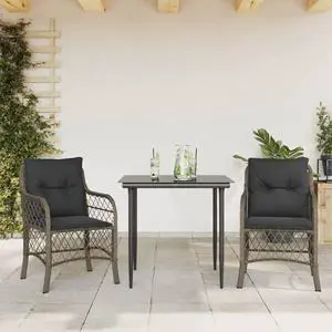 vidaXL Bistro Set with Cushions Outdoor Furniture 3 Piece Gray Poly Rattan