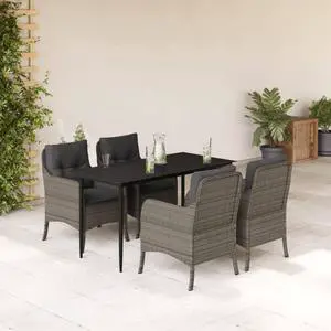 vidaXL Patio Dining Set with Cushions Garden Furniture 5 Piece Gray Poly Rattan