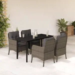vidaXL Patio Dining Set with Cushions Garden Furniture 5 Piece Gray Poly Rattan