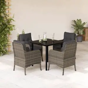 vidaXL Patio Dining Set with Cushions Garden Furniture 5 Piece Gray Poly Rattan