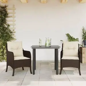 vidaXL Patio Dining Set with Cushions Garden Furniture 3 Piece Brown Poly Rattan