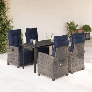 vidaXL Patio Dining Set with Cushions Outdoor Furniture 5 Piece Gray Poly Rattan