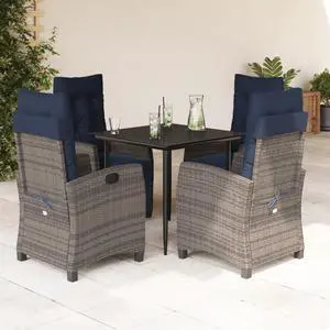 vidaXL Patio Dining Set with Cushions Outdoor Furniture 5 Piece Gray Poly Rattan